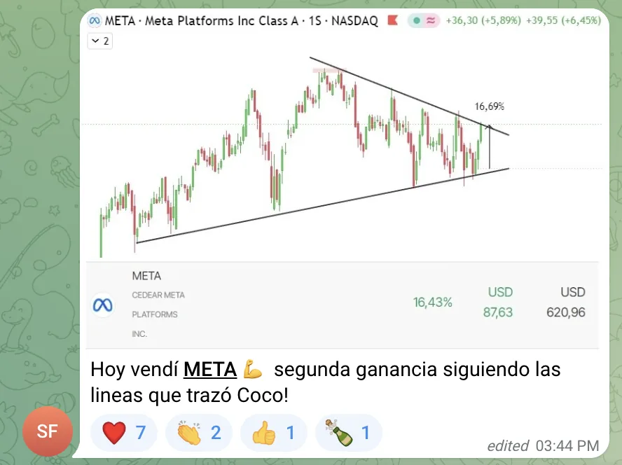 Victoria: META +16,43% (+87,63 USD), segunda ganancia del member siguiendo las líneas trazadas en Members