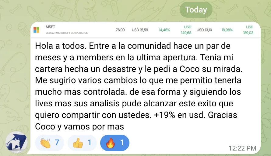 Victoria: MSFT (Microsoft) +18,98% en dólares tras una revisión de cartera