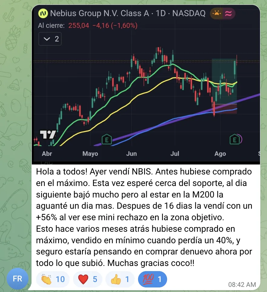 Victoria: NBIS (Nebius) +56% en 16 días, esperando el soporte en vez de comprar el máximo