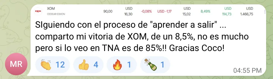 Victoria: XOM (Exxon Mobil) +8,49%, equivalente a una TNA del 85%
